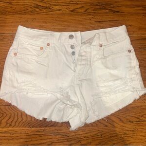 Free People White Distressed Jean Shorts